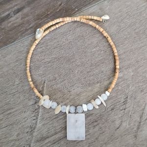 Pink and tan beaded necklace